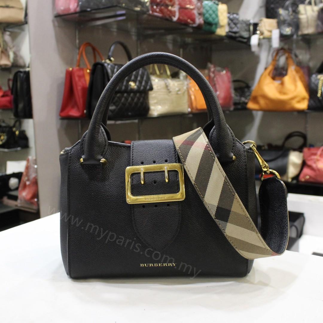 Burberry Black Small Grainy Leather Buckle tote, Luxury, Bags & Wallets on  Carousell