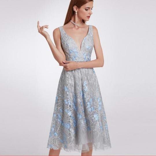 dusty blue knee length dress