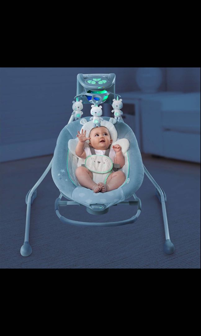 Ingenuity twinkle teddy bear in store lighten cradling swing & rocker