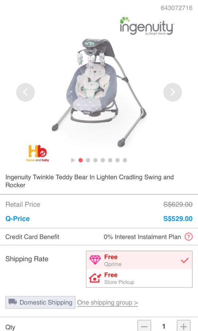 Ingenuity twinkle teddy bear in hot sale lighten cradling swing & rocker