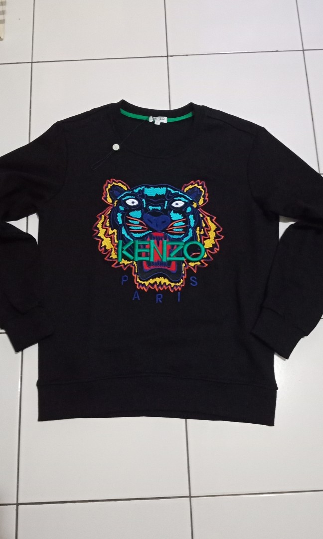Kenzo crewneck black tiger, Fesyen Pria 