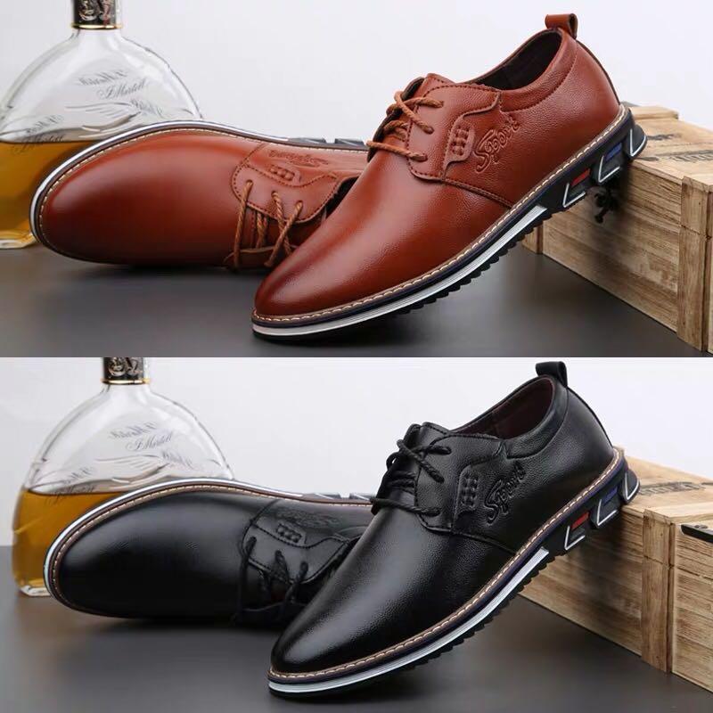 Brown Leather Lace Up Loafers Shoes 
