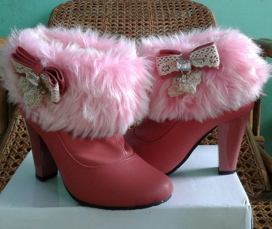 pink fur boots women's shoes