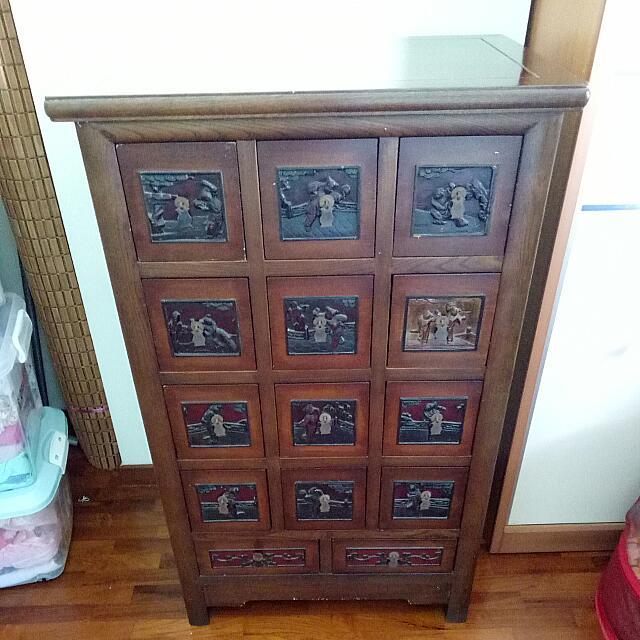 Preloved Wood Carving Storage Drawers Furniture Shelves