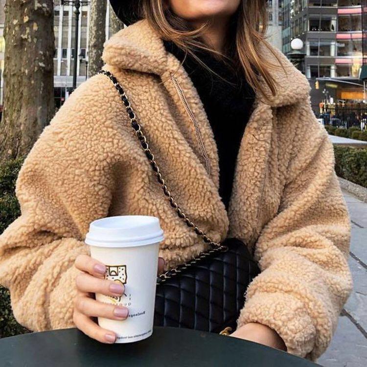 teddy jacket pixie coat in caramel Women s Fashion Coats