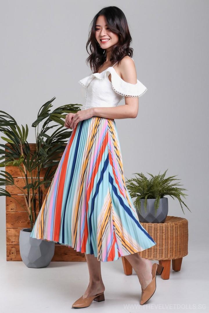 Rainbow pleated midi skirt clearance