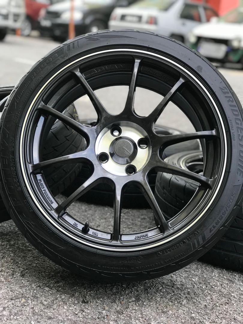Advan rzd 17 inch sports rim almera tyre potenza re003 80, Auto Accessories on Carousell
