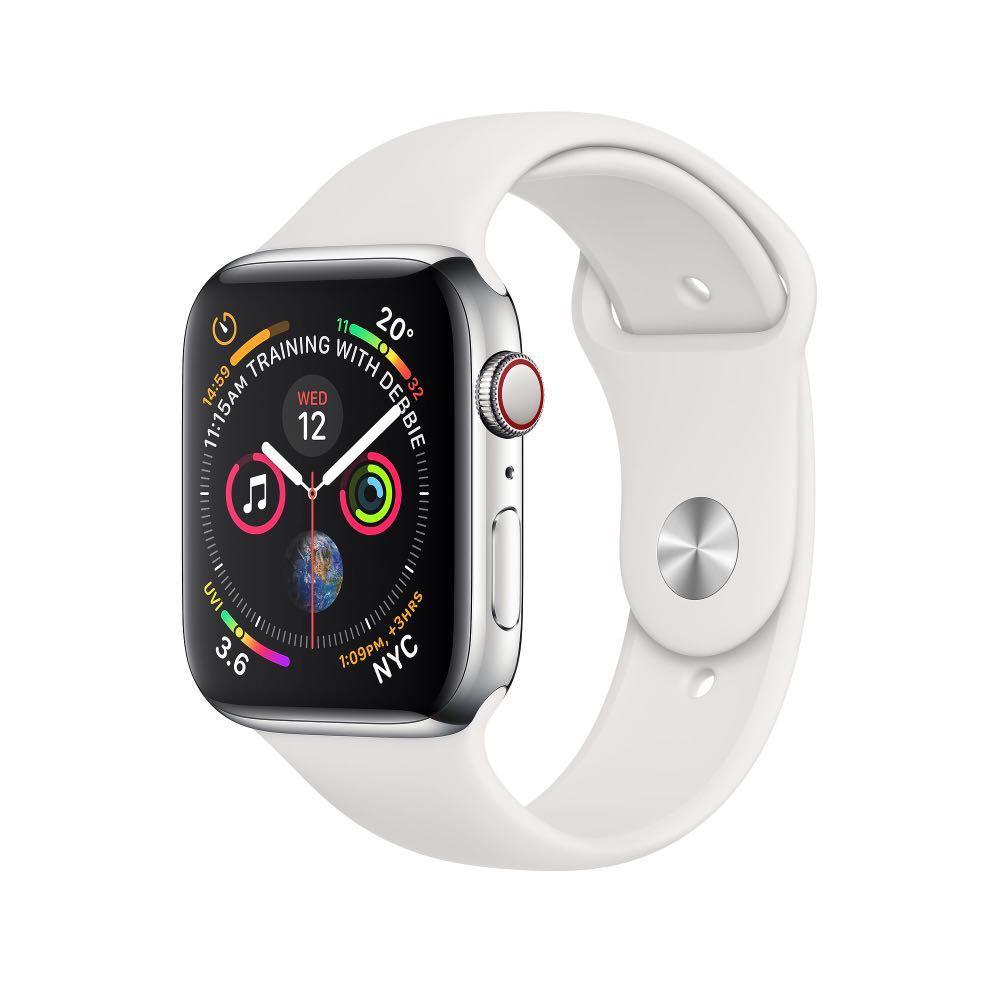 Apple iWatch series 4 stainless steel case white sport band