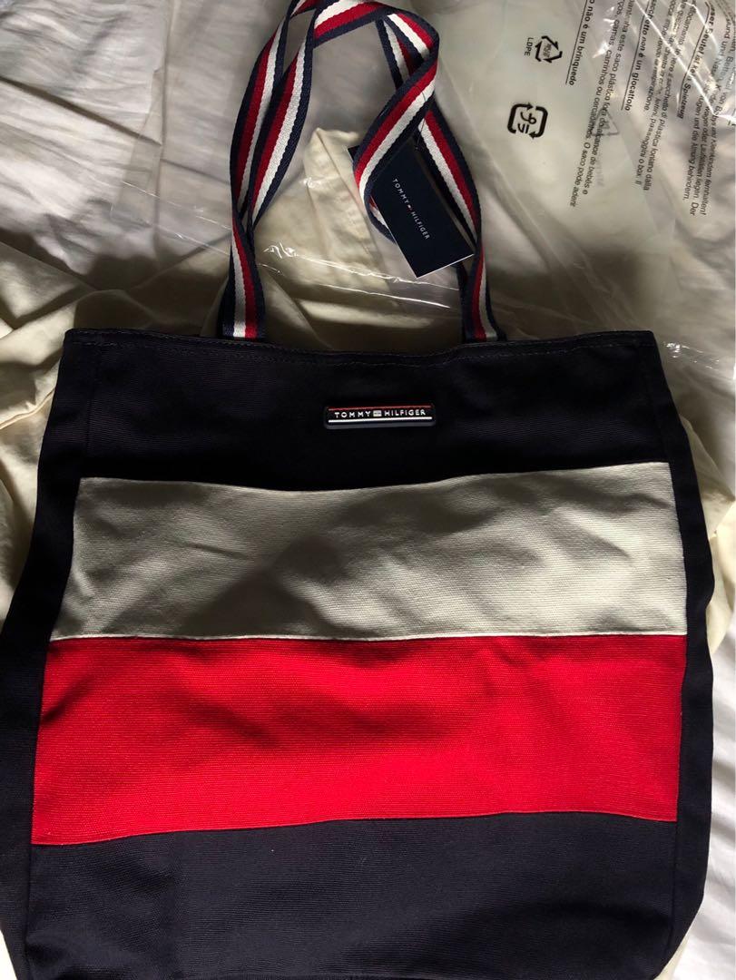 Authentic Tommy Hilfiger tote canvas bag, Luxury, Bags & Wallets 
