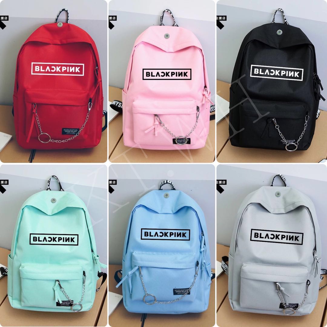 grey and black pink backpack