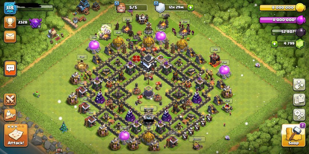 Clash Of Clans Max Town Hall 9 4800 Gems Toys Games Video Gaming Video Games On Carousell
