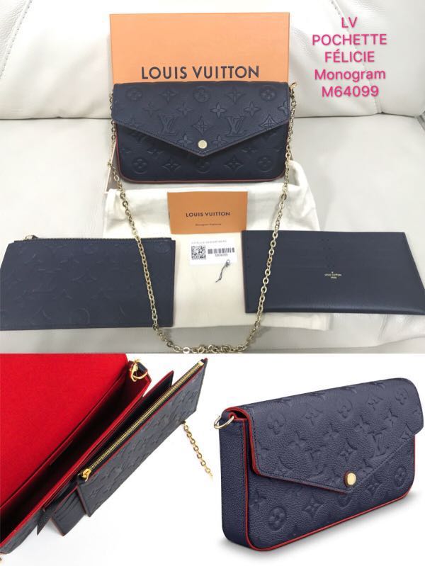 LOUIS VUITTON Louis Vuitton Monogram Implant Pochette Felicie Felice  Shoulder Clutch Bag Marine Rouge Coin Case Missing M64099