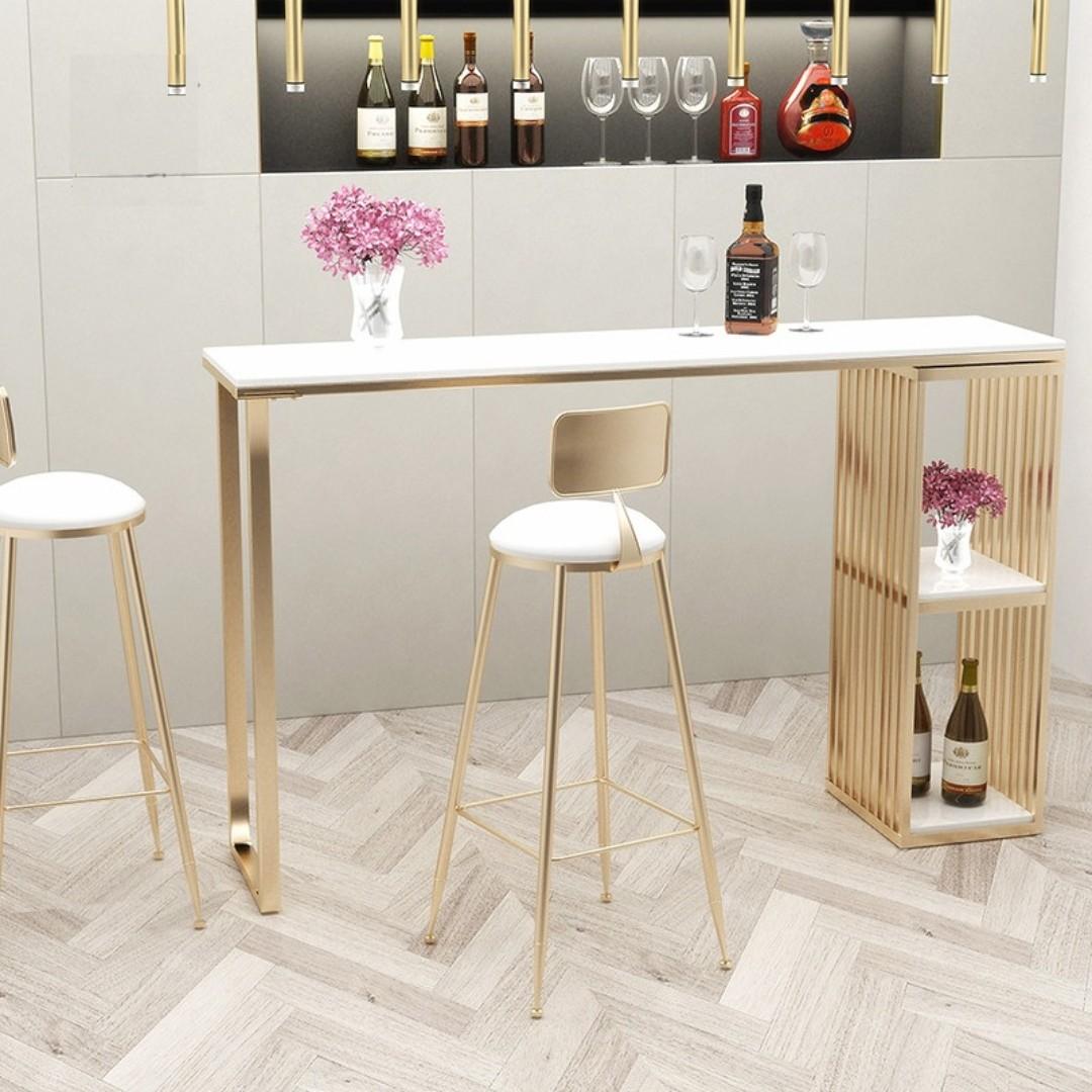 Minimalist Modern Long Bar High Table with Marble Top Finish