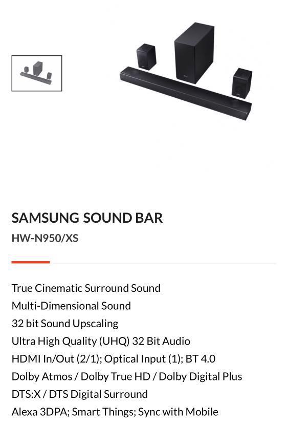 samsung n950 soundbar dimensions