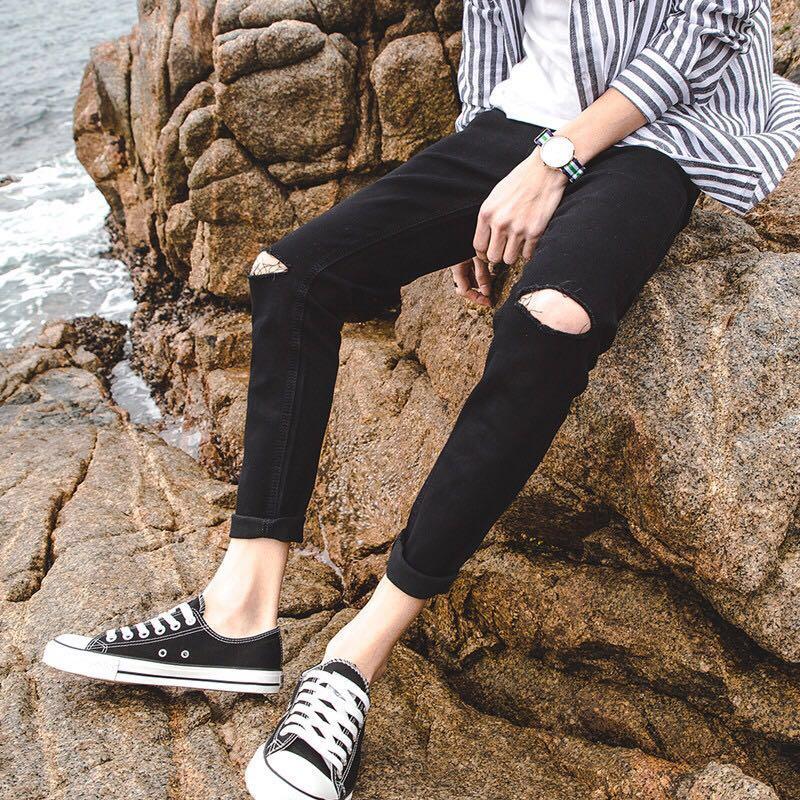 Black ripped jeans slim fit Clearance