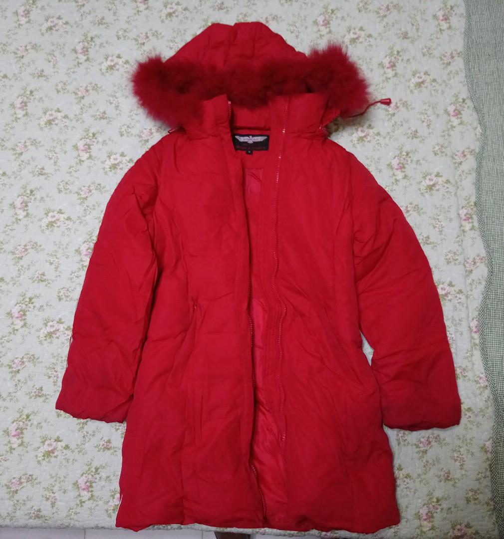 women's red winter coat with hood