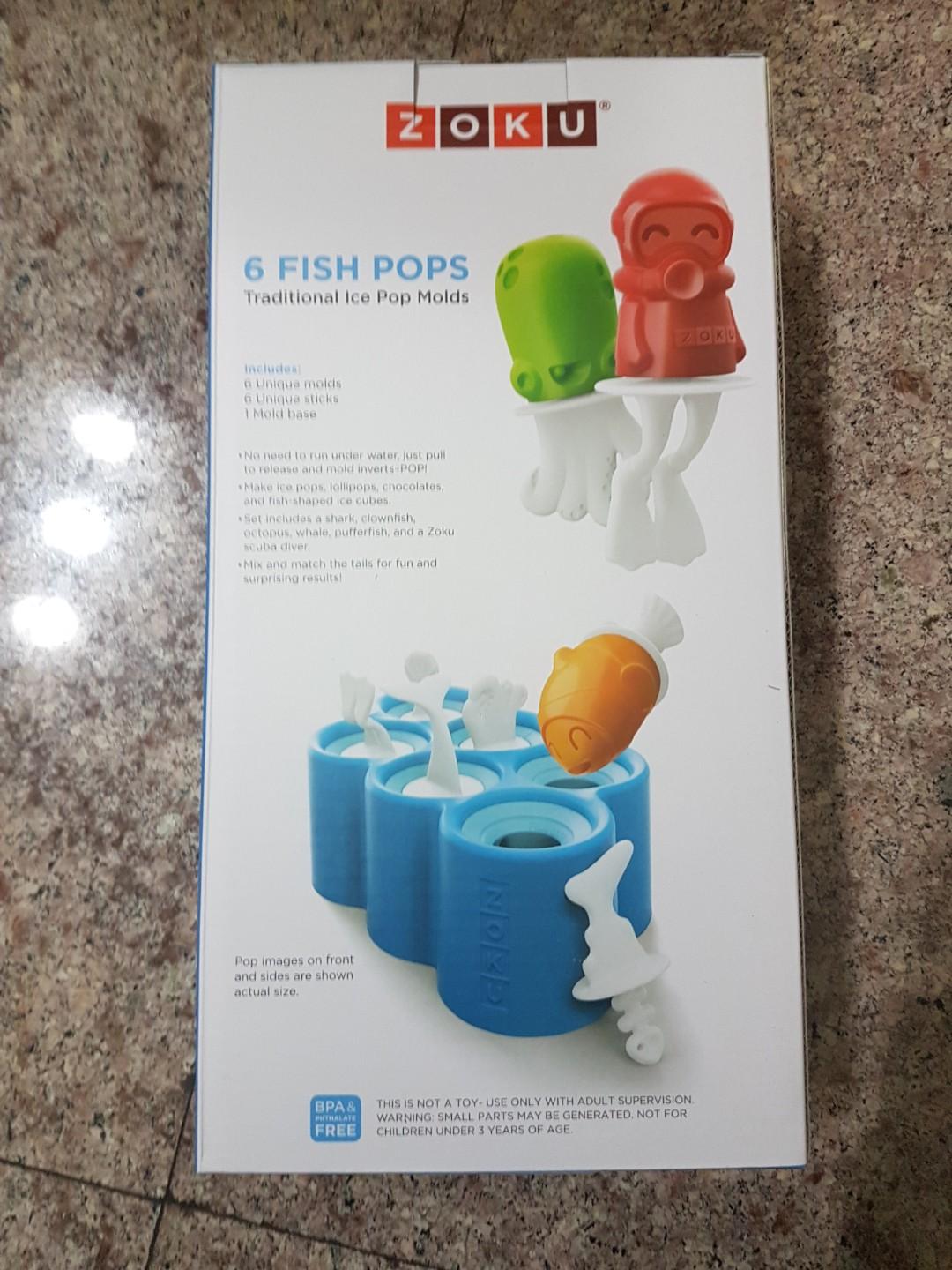 Zoku Traditional Ice Pop Molds (6 Fish Pops), Furniture & Home Living