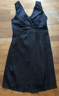 Satin silk v neck dress with front pleats