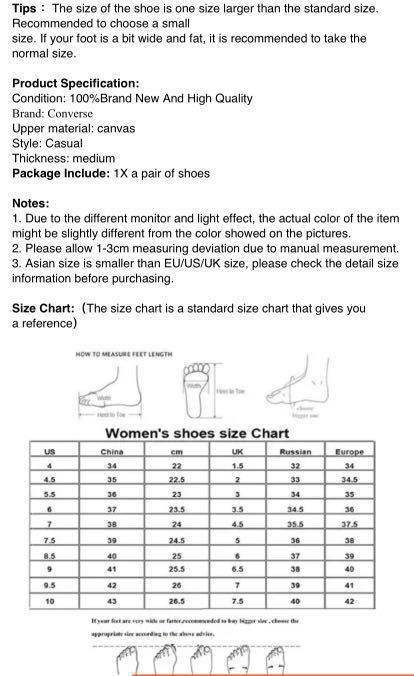 converse shoes chart