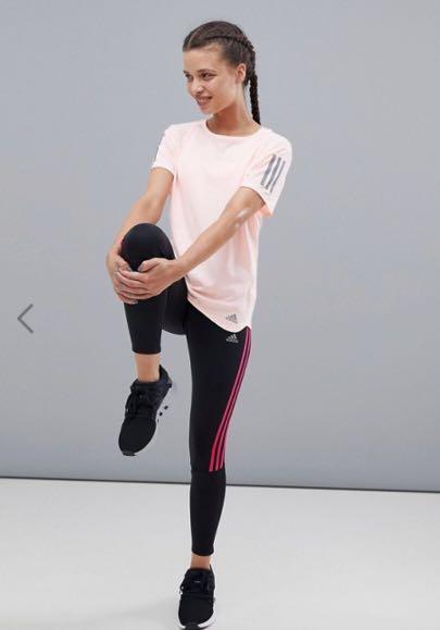 adidas training three stripe leggings in dark pink