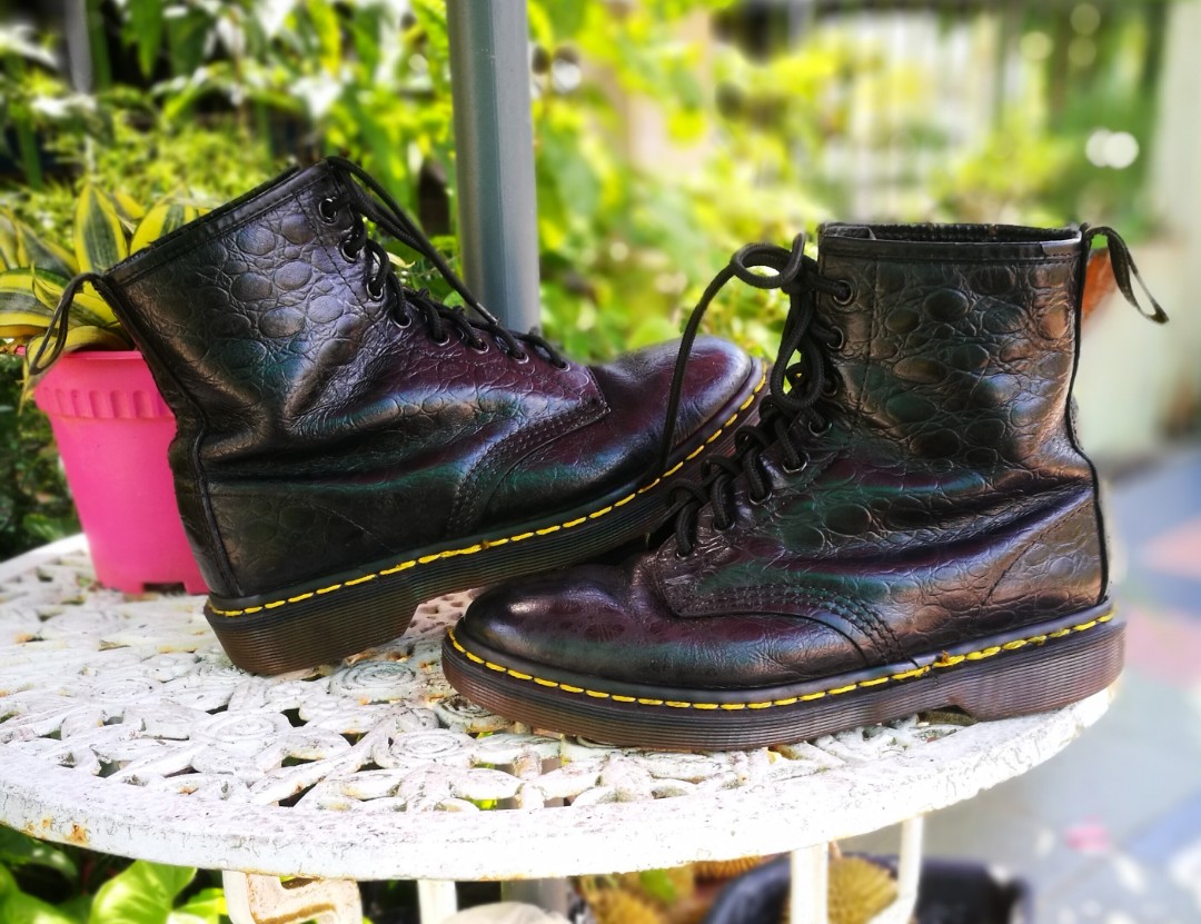Dr Martens Black Leather Crocodile Skin Print