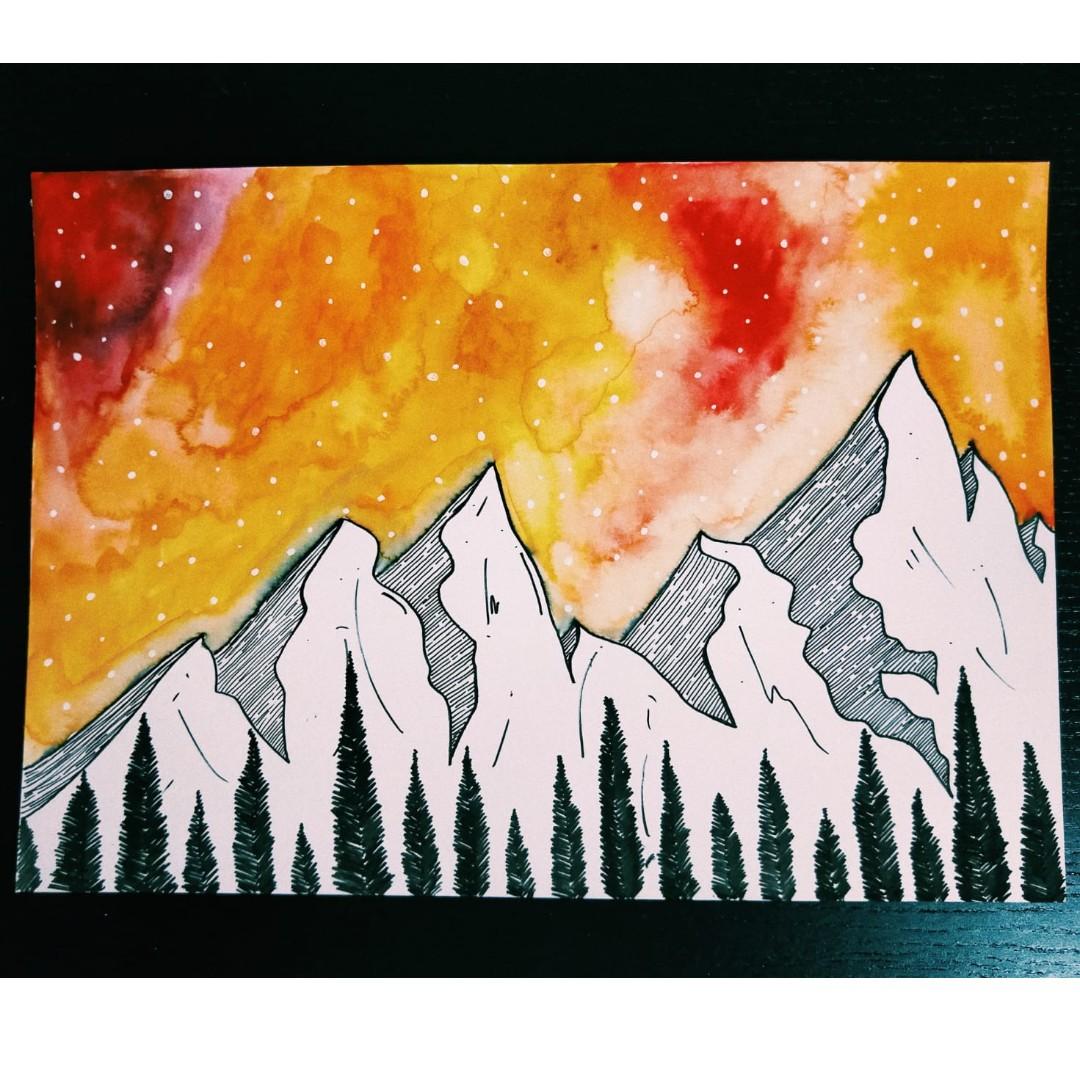 Handmade Watercolour Mountain Painting Design Craft Handmade