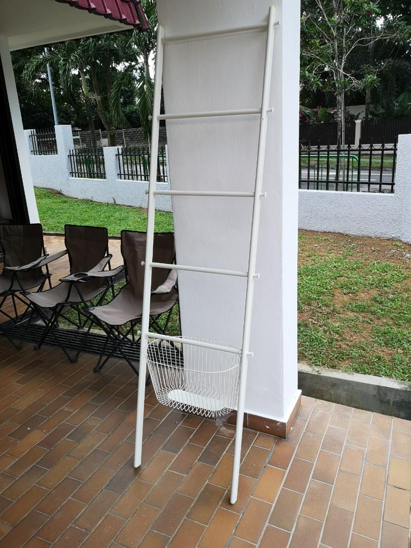 Ikea ladder towel rack with basket white