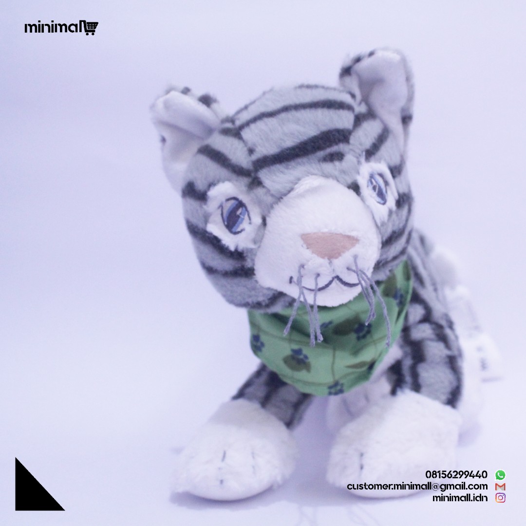 Ikea Lillen Grey White Cat Kitten Stripes Green Scarf Plush Toy Toys Collectibles Lainnya Di Carousell