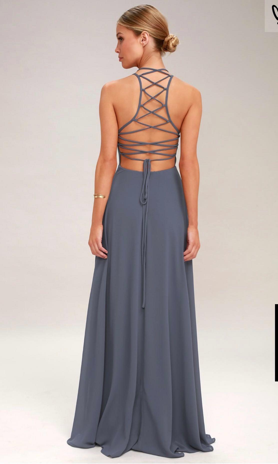 strappy to be here denim blue maxi dress