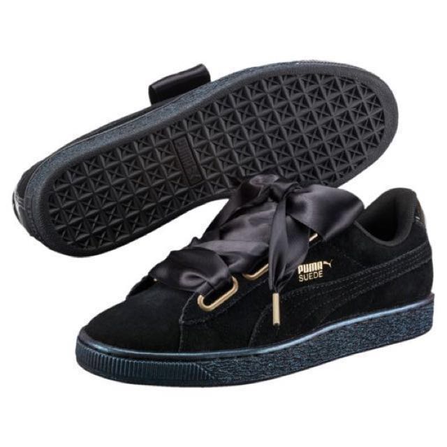 PUMA SUEDE HEART SATIN (BLACK), Women's 