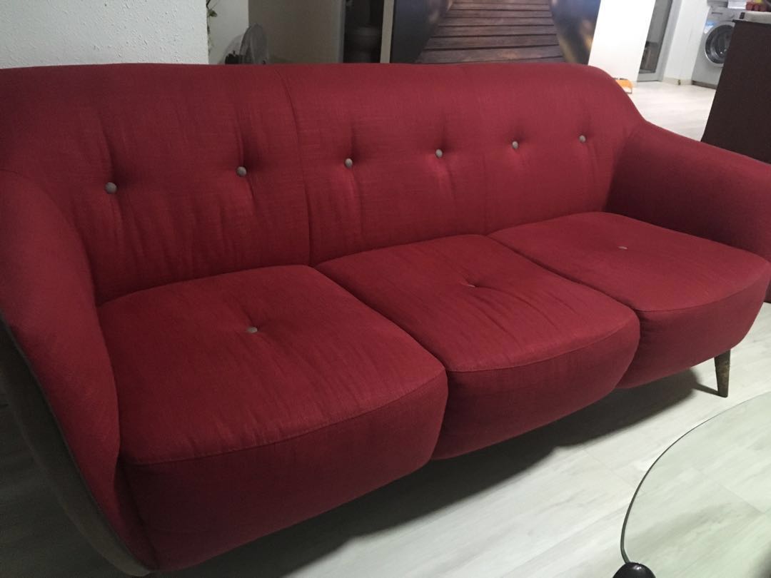 Red cushion sofa, Furniture & Home Living, Furniture, Sofas on Carousell