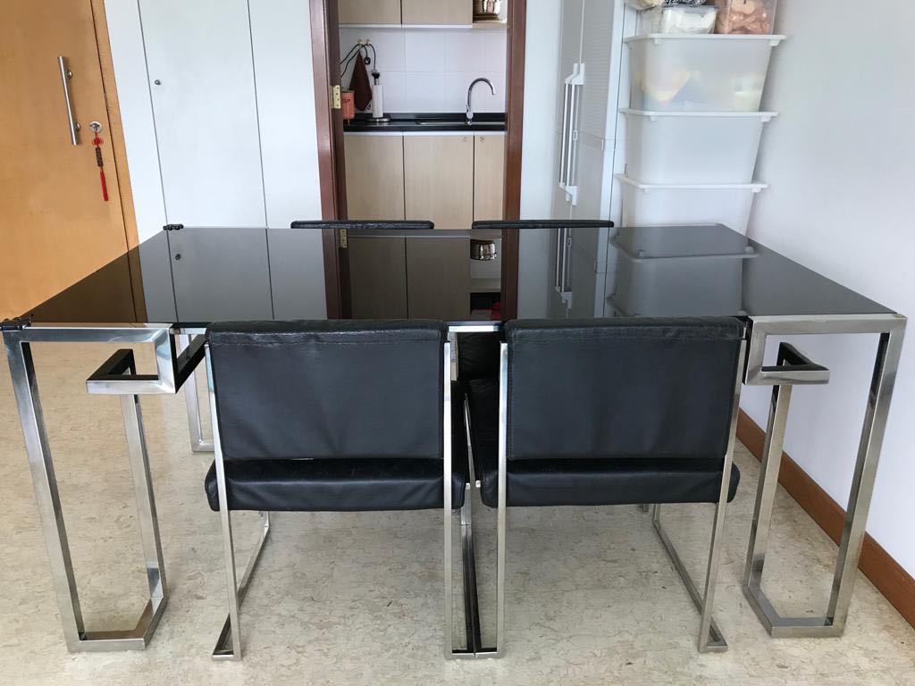 Stainless Steel Dining Table With Black Glass Top 4 Chairs Furniture Tables Chairs On Carousell