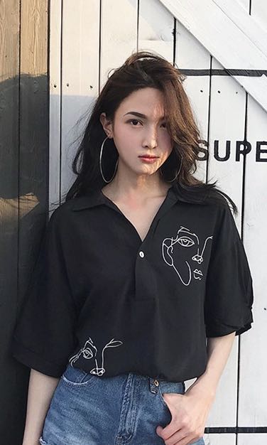 Ulzzang Black Korean Style Shirt Women s Fashion Tops Other