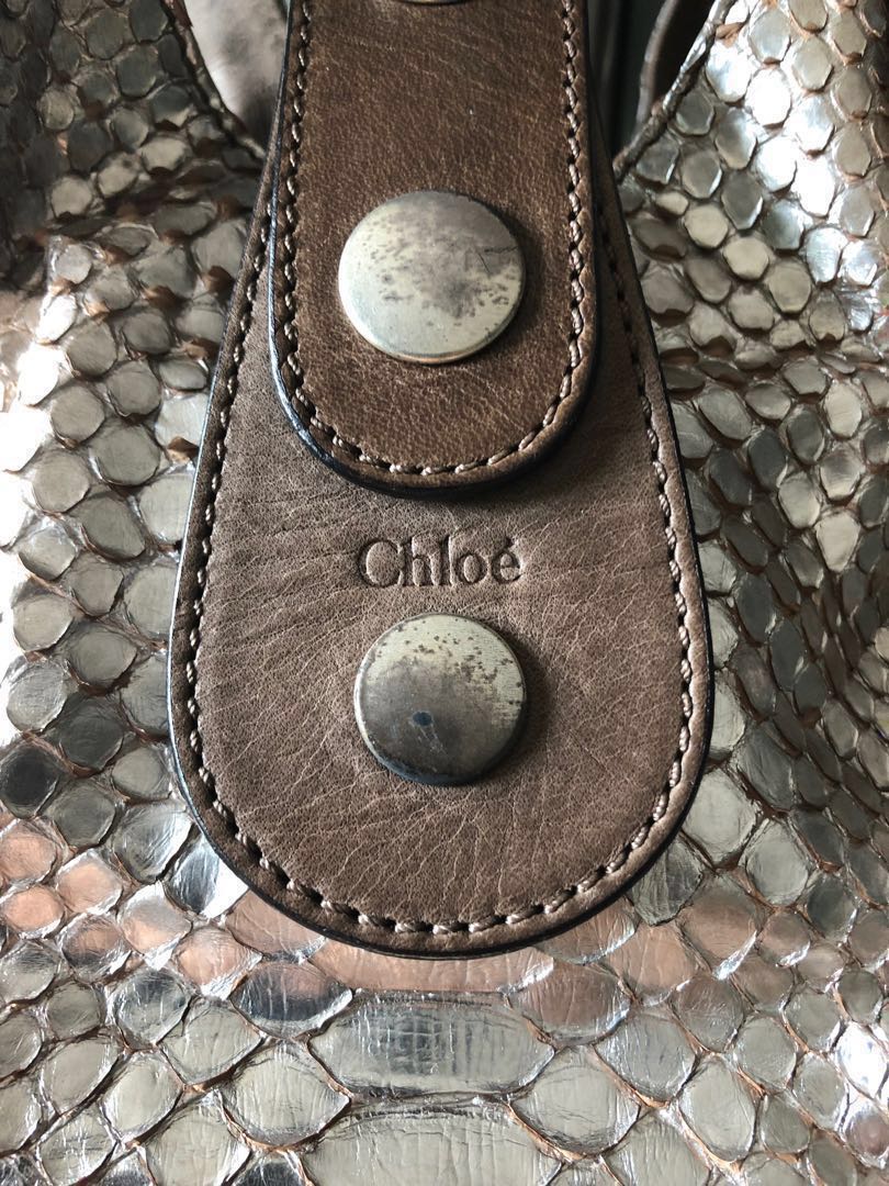 Authentic Chloe Silverado python silver chocolate brown bag handbag