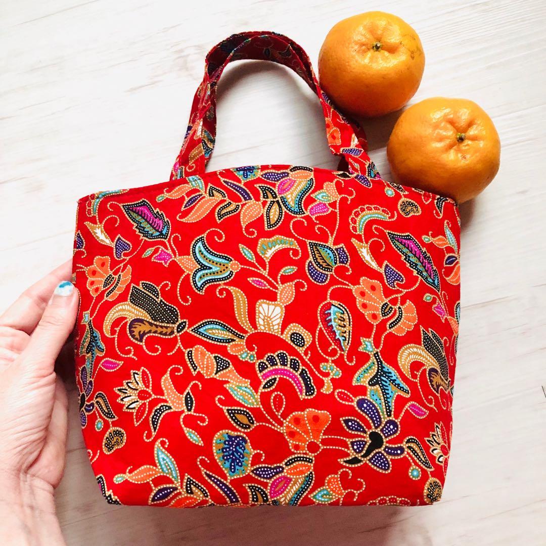 Batik CNY Mandarin Orange Bag Handmade in Singapore, Women's Fashion