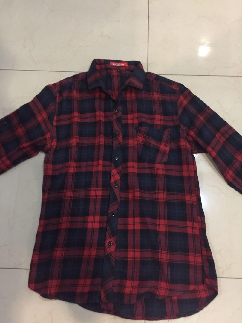 Kemeja Flanel Merah Biru Fesyen Pria Pakaian Atasan Di Carousell