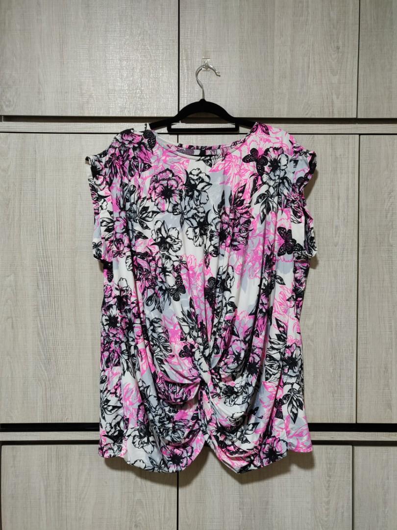 Plus Size Evans Uk22 Vivid Neon Floral Blouse With Twist Details