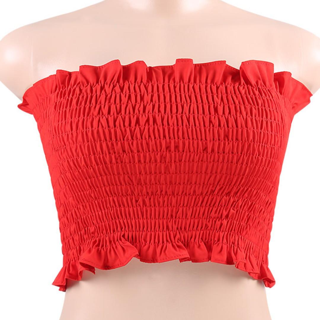 red ruffle tube top