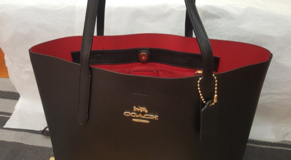 Restock: BRAND NEW Black Coach Leather Tote Bag with Red Lining, Luxury, Bags & Wallets ...