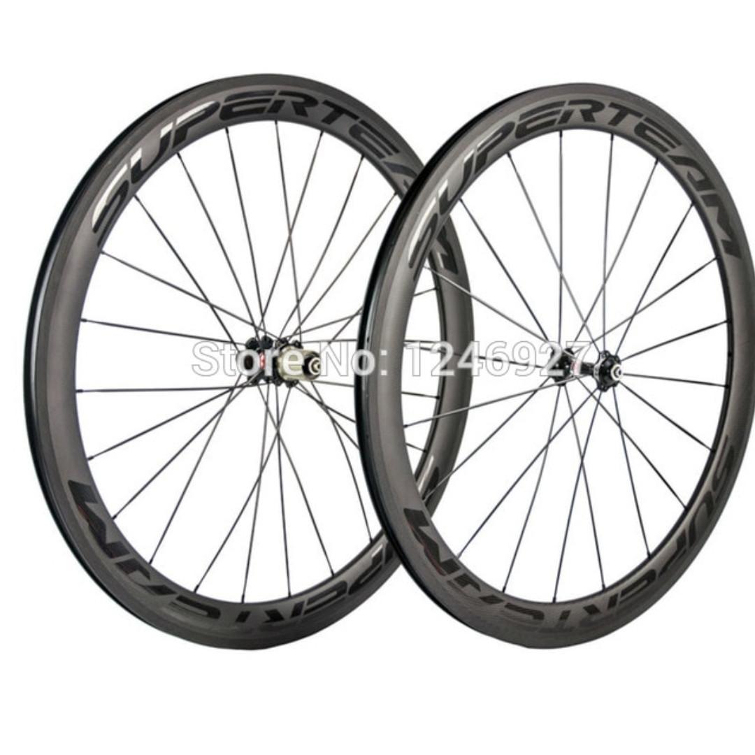 Superteam Carbon Wheels SUPERTEAM 700C 50mm Deep Carbon Road Bike Wheelset - U Shape, Tubeless, 25mm Tire Carbon Wheelset 700c Disc Brake
