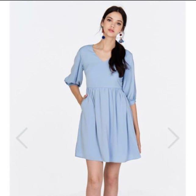 women's light blue babydoll dress