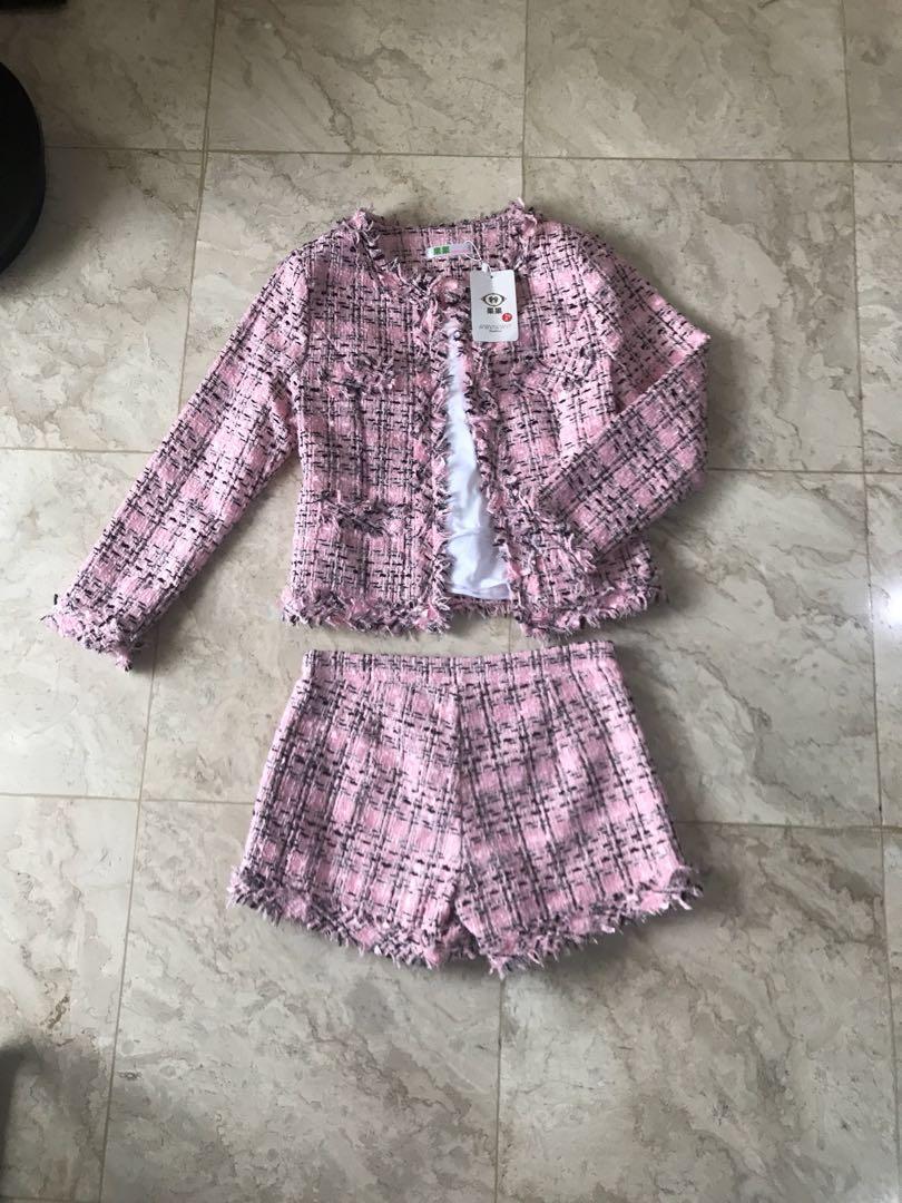 tweed blazer and shorts