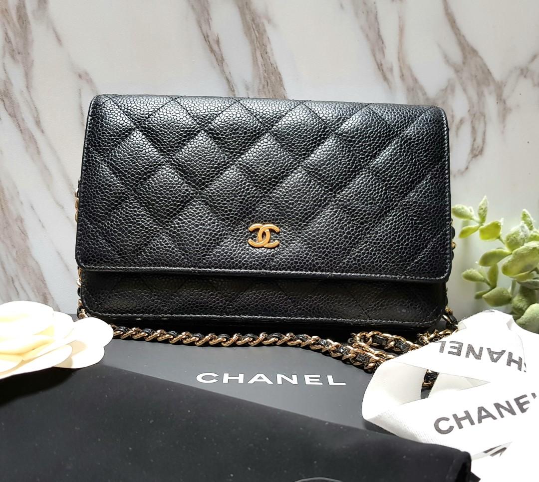 Chanel wallet on chain on sale black caviar gold hardware
