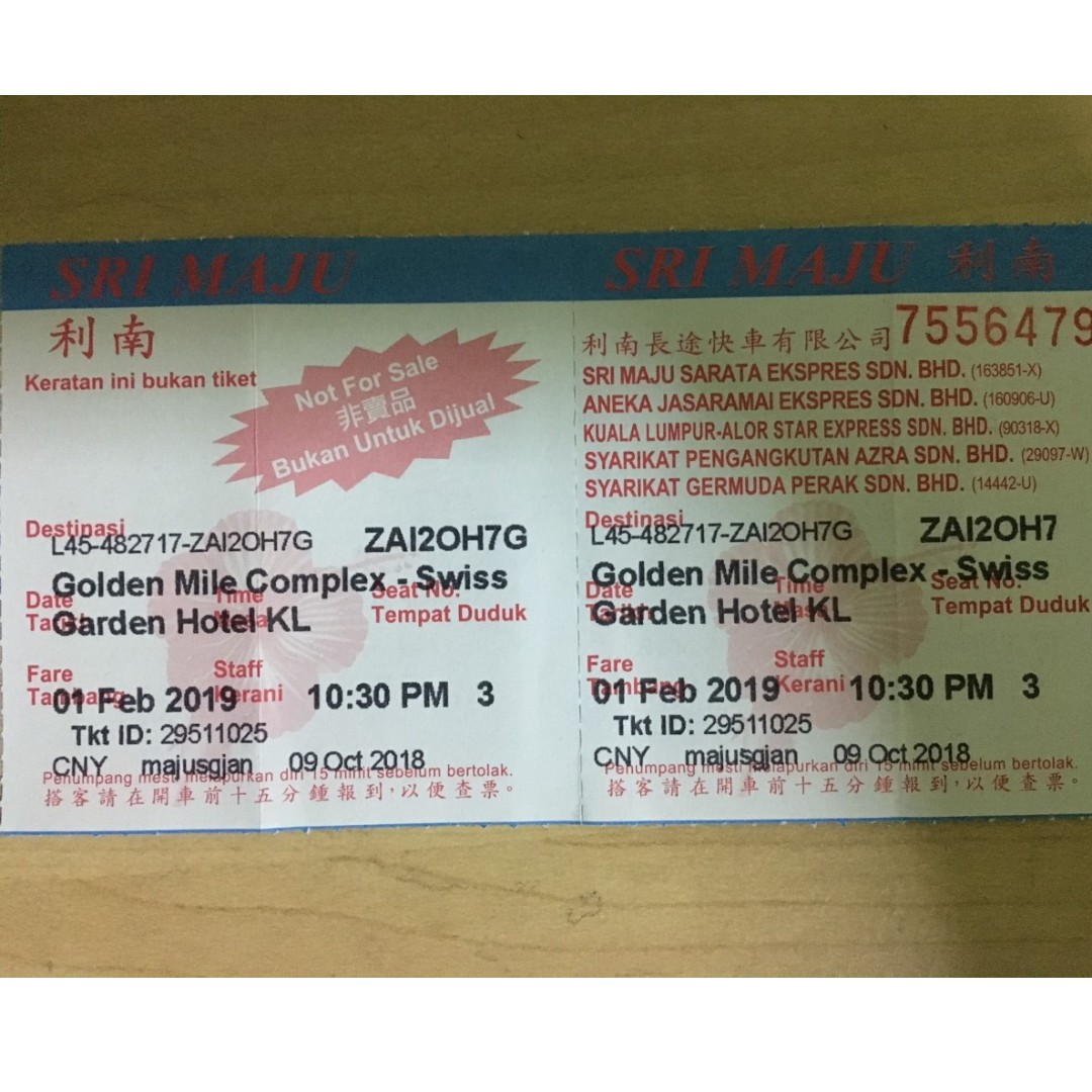 2019 Cny Bus Ticket Sg To Kl Everything Else On Carousell