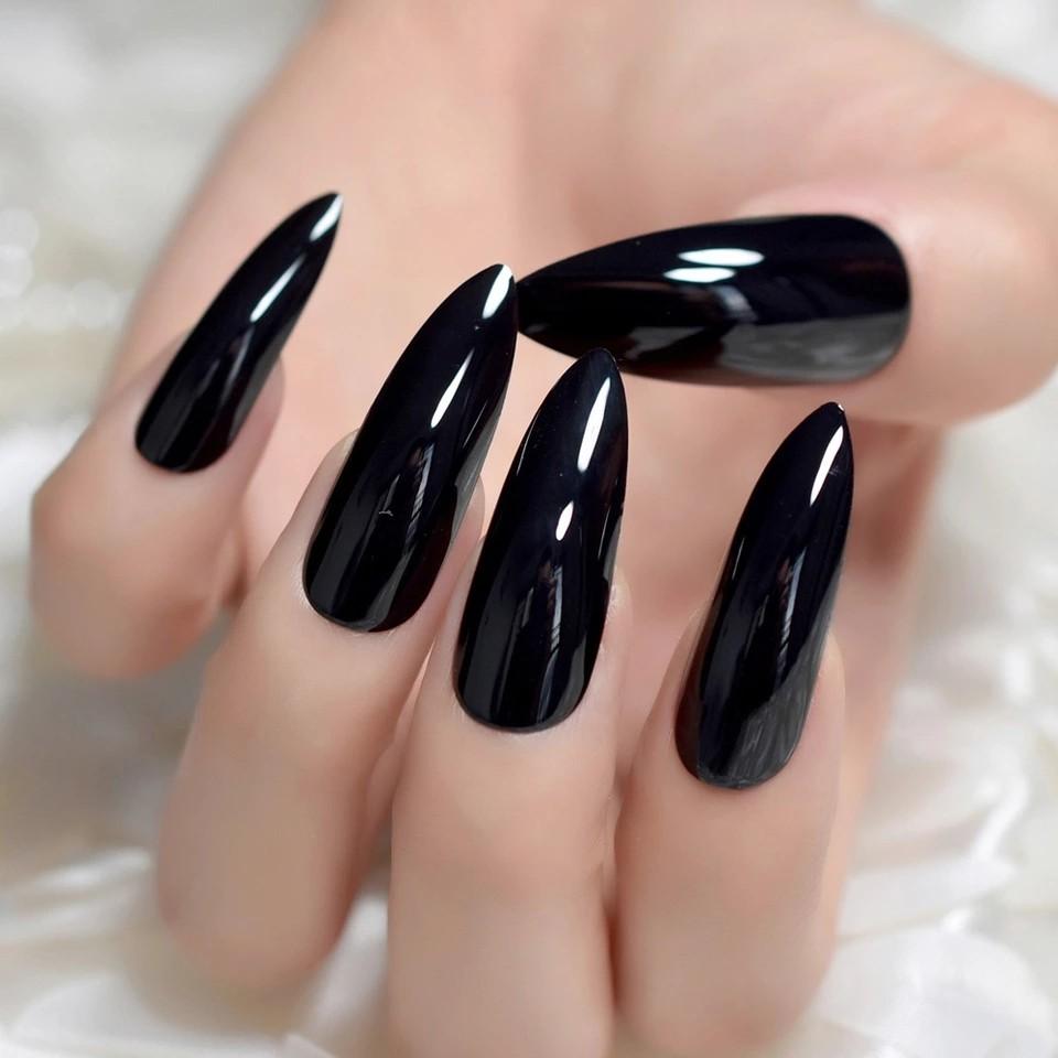 Black Extremely Long Stiletto Nails 24 Full Set Of Nails Uv Gel Finished Press On Nail Halloween Witch Claw Fancy Dress Nails Health Beauty Hand Foot Care On Carousell