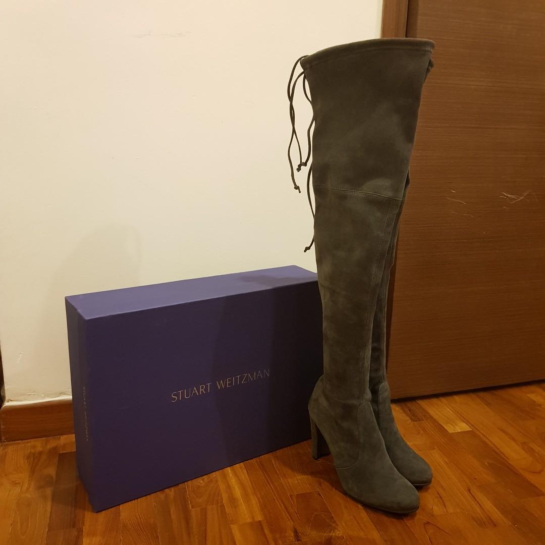 BNIB Stuart Weitzman Highland OTK Boots in Slate Women s Fashion