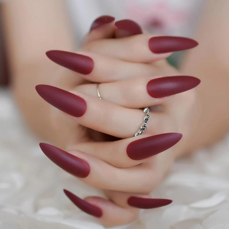 Get Wallpaper Extra Long Sharp Burgundy Stiletto False Nails Tips Wine Red Color HD