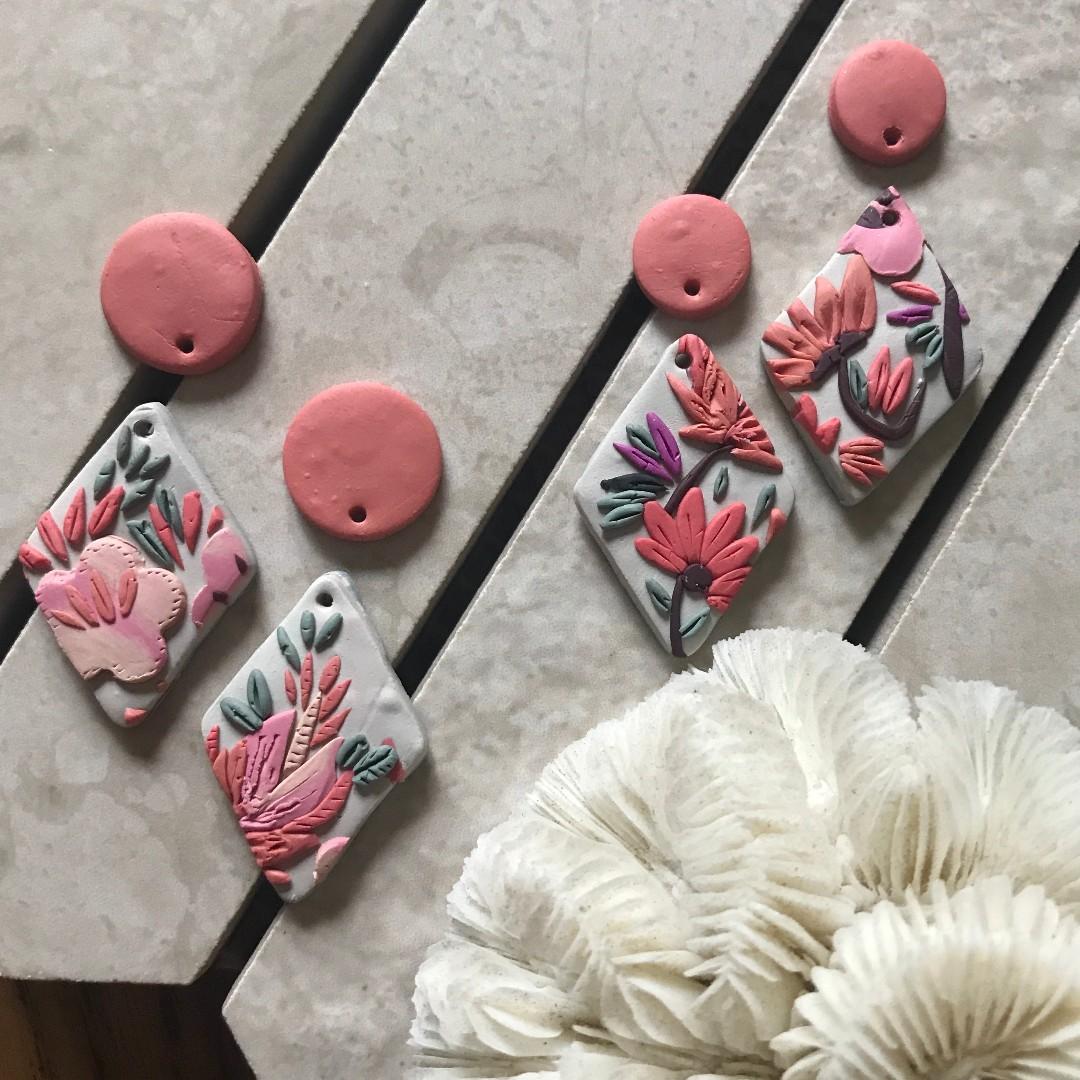 Floral polymer top clay earrings