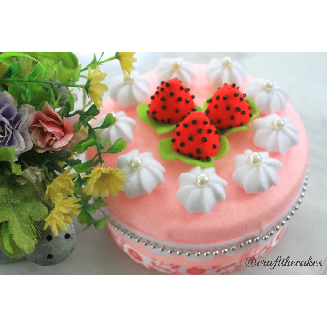 Handcrafted Mild Pink Strawberry Cake Design Craft Handmade