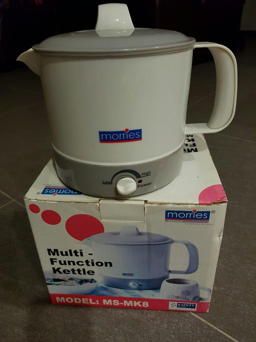 Morries multi function kettle (Category: Cookers) located in Singapore. Submitted by chm2014 (Listing ID 207380644, Image 1). Description: Used, yet still clean multi purpose boiler. 1.3L ideal for quick boil/keep warm of water. working condition video here: https://tinyurl.com/nhecjjjw.